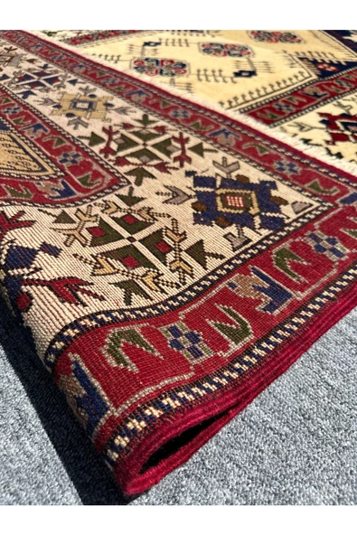 EL DOKUMA TAŞPINAR HALISI ÇEYİZLİK HEDİYELİK BÜYÜK SECCADE 136X236 LACİVERT KREM YÜN NAMAZLIK - 7