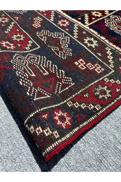 El Dokuma Döşemealtı Halısı 118x190 Kırmızı Lacivert Kök Boya Yün Halı - Resim 8