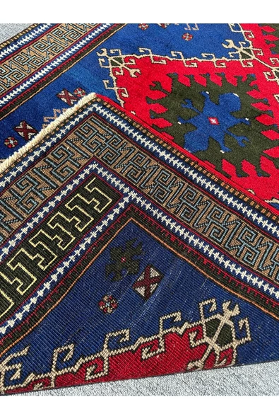 El Dokuma Konya Halısı 125x215 Lacivert Kırmızı %100 Yün Halı ! - Resim 4