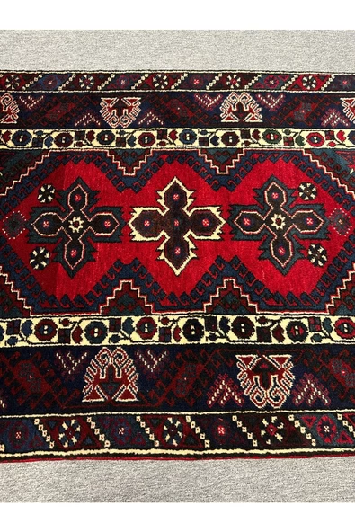 EL DOKUMA DÖŞEMEALTI HALISI 125X200 KIRMIZI LACİVERT YÜN HALI - 5