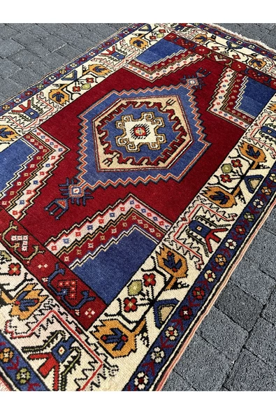 EL DOKUMA İNCE YAHYALI HALISI 87X140 KIRMIZI LACİVERT %100 YÜN HALI ! - 2