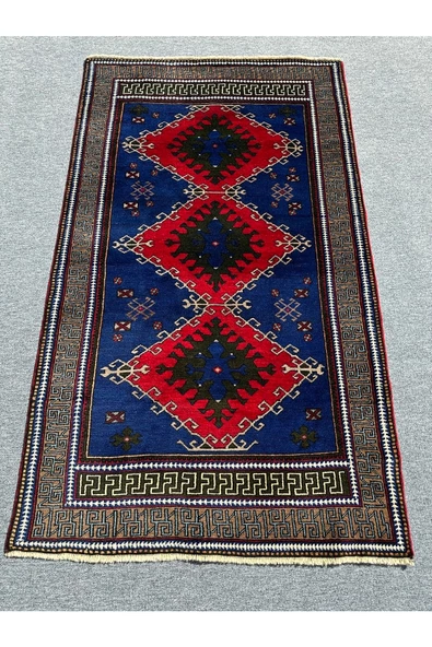 El Dokuma Konya Halısı 125x215 Lacivert Kırmızı %100 Yün Halı ! ürün görseli