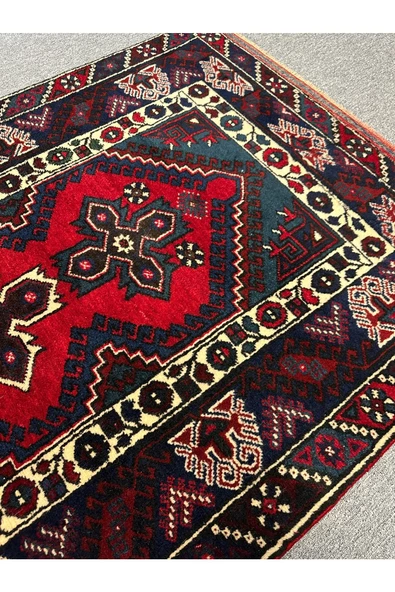 EL DOKUMA DÖŞEMEALTI HALISI 125X200 KIRMIZI LACİVERT YÜN HALI - 4