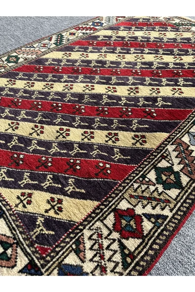 EL DOKUMA ŞAL HALISI 84X125 KIRMIZI LACİVERT %100 YÜN HALI ! - 5