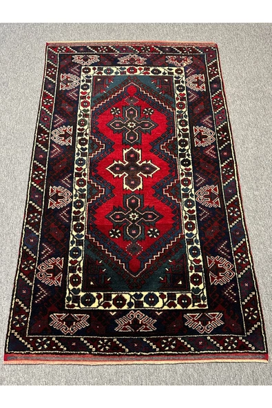 EL DOKUMA DÖŞEMEALTI HALISI 125X200 KIRMIZI LACİVERT YÜN HALI