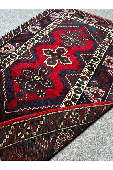 EL DOKUMA DÖŞEMEALTI HALISI 125X200 KIRMIZI LACİVERT YÜN HALI - 8