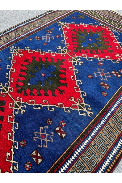 El Dokuma Konya Halısı 125x215 Lacivert Kırmızı %100 Yün Halı ! - Resim 6