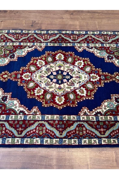 El Dokuma Iran Halısı Seccade 83x140 Lacivert Göbekli %100 Yün Halı ! - 3