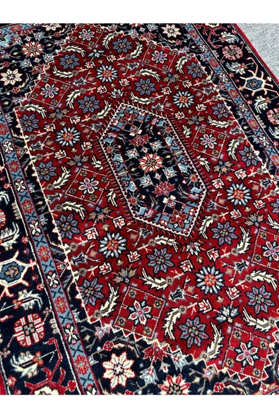 El Dokuma Sıfır İran Halısı 80x125 Kırmızı Lacivert %100 Yün Halısı - 4