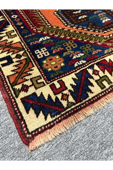 El Dokuma Taşpınar Halısı 102X150 Kiremit Lacivert Yeşil %100 Yün Kök Boya Halı - 6