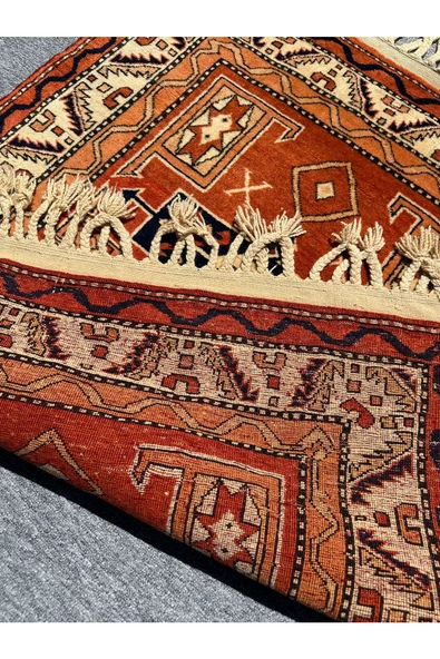 El Dokuma İzmir Bergama Halısı 102x120 Kiremit Kök Boya Halı - Resim 7