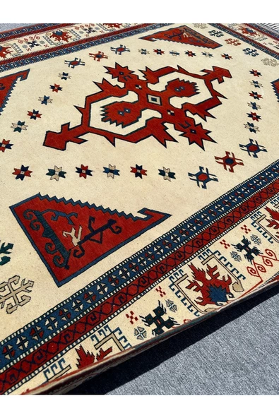 EL DOKUMA ESKİTME ANTİK YÖRÜN ÇANAKKALE HALISI 200X250 MAVİ KIRMIZI KÖK BOYA VİNTAGE HALI - Resim 6