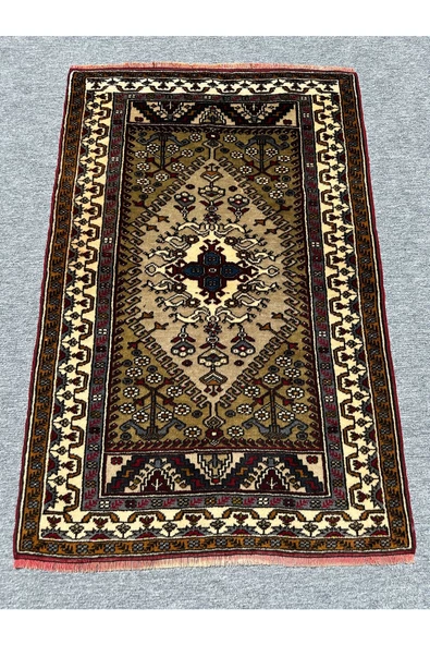 EL DOKUMA SIFIR YAHYALI HALISI 85X130 YEŞİL KREM %100 YÜN KÖK BOYA HALI ürün görseli