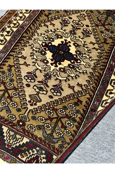 EL DOKUMA SIFIR YAHYALI HALISI 85X130 YEŞİL KREM %100 YÜN KÖK BOYA HALI - Resim 8