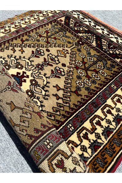 EL DOKUMA SIFIR YAHYALI HALISI 85X130 YEŞİL KREM %100 YÜN KÖK BOYA HALI - Resim 7