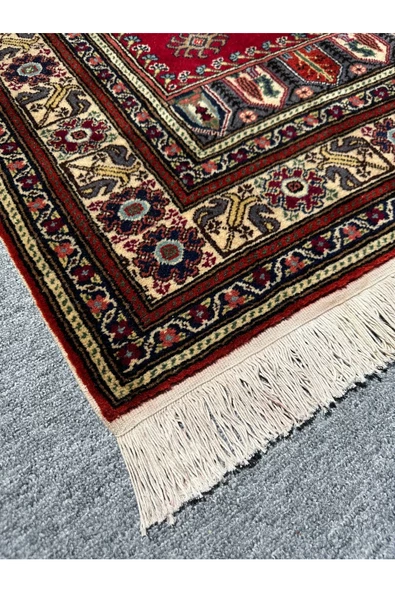 El Dokuma Bünyan Halısı Seccade 90x140 Kırmızı Yeşil Yün Seccade - 2