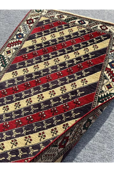 EL DOKUMA ŞAL HALISI 84X125 KIRMIZI LACİVERT %100 YÜN HALI ! - 3
