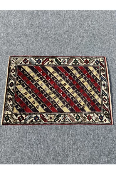 EL DOKUMA ŞAL HALISI 84X125 KIRMIZI LACİVERT %100 YÜN HALI ! - 2