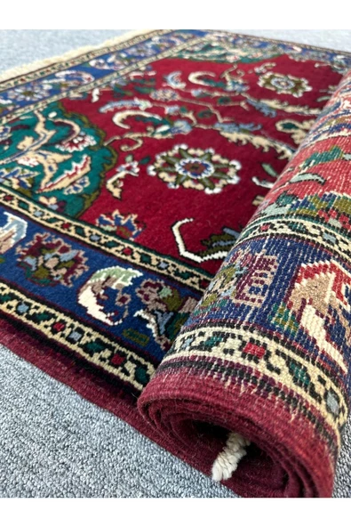 El Dokuması Çeyiz Halısı 125x190 Göbekli Kırmızı Lacivert %100 Yün Halı ! - Resim 7