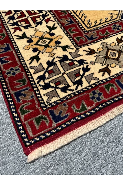 EL DOKUMA TAŞPINAR HALISI ÇEYİZLİK HEDİYELİK BÜYÜK SECCADE 136X236 LACİVERT KREM YÜN NAMAZLIK - 2