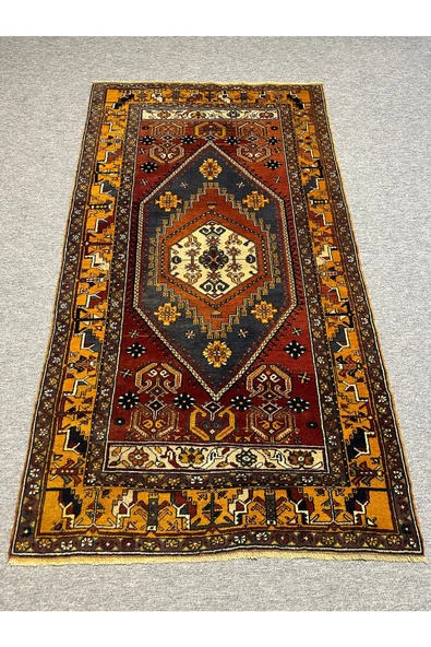 El Dokuma Sıfır Yahyalı Halısı 125x225 Kırmızı Sarı Kök Boya %100 Yün Halı