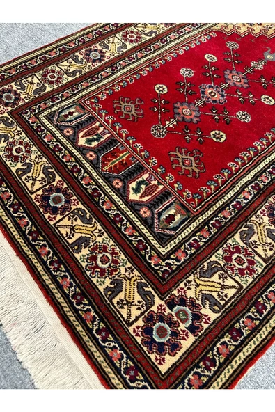 El Dokuma Bünyan Halısı Seccade 90x140 Kırmızı Yeşil Yün Seccade - 7