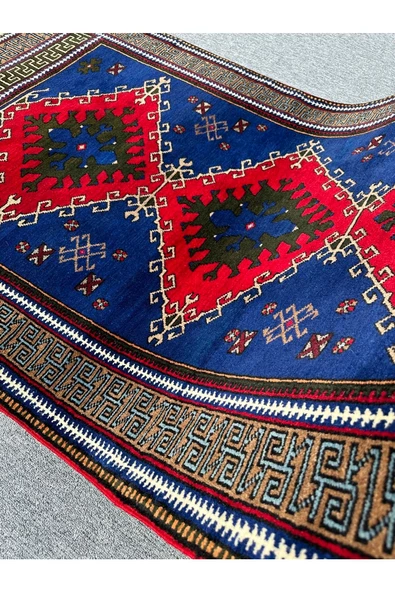 El Dokuma Konya Halısı 125x215 Lacivert Kırmızı %100 Yün Halı ! - Resim 7