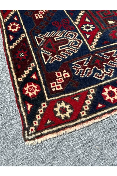 El Dokuma Döşemealtı Halısı 118x190 Kırmızı Lacivert Kök Boya Yün Halı - Resim 2