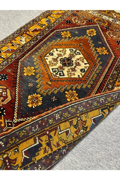 El Dokuma Sıfır Yahyalı Halısı 125x225 Kırmızı Sarı Kök Boya %100 Yün Halı - 8