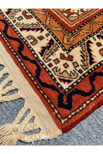 El Dokuma İzmir Bergama Halısı 102x120 Kiremit Kök Boya Halı - Resim 8