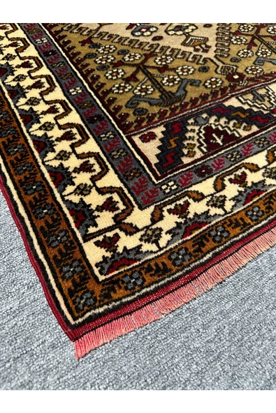 EL DOKUMA SIFIR YAHYALI HALISI 85X130 YEŞİL KREM %100 YÜN KÖK BOYA HALI - Resim 2