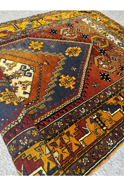 El Dokuma Sıfır Yahyalı Halısı 125x225 Kırmızı Sarı Kök Boya %100 Yün Halı - 5