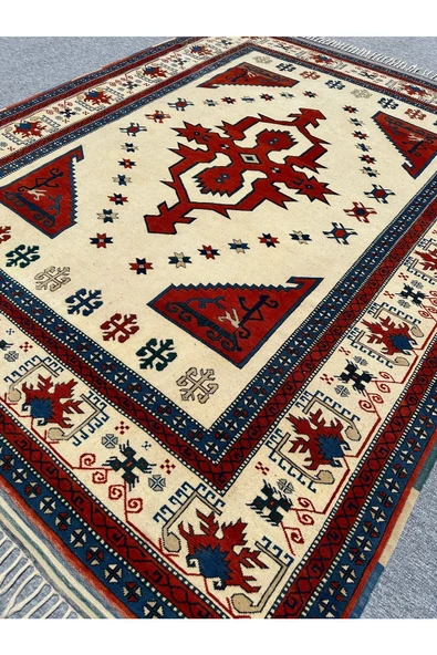 EL DOKUMA ESKİTME ANTİK YÖRÜN ÇANAKKALE HALISI 200X250 MAVİ KIRMIZI KÖK BOYA VİNTAGE HALI - Resim 2