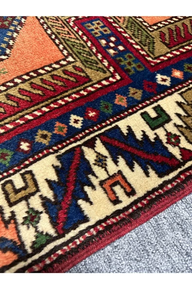 El Dokuma Taşpınar Halısı 102X150 Kiremit Lacivert Yeşil %100 Yün Kök Boya Halı - 7