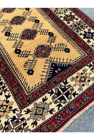 EL DOKUMA TAŞPINAR HALISI ÇEYİZLİK HEDİYELİK BÜYÜK SECCADE 136X236 LACİVERT KREM YÜN NAMAZLIK - 3