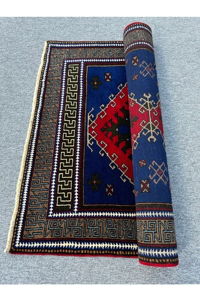 El Dokuma Konya Halısı 125x215 Lacivert Kırmızı %100 Yün Halı ! - Resim 8