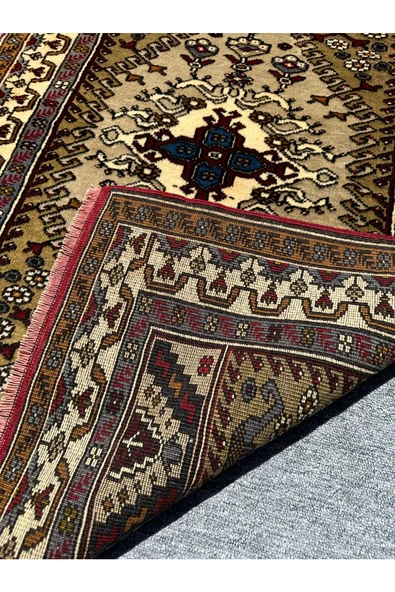 EL DOKUMA SIFIR YAHYALI HALISI 85X130 YEŞİL KREM %100 YÜN KÖK BOYA HALI - Resim 5