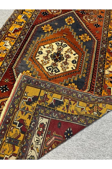 El Dokuma Sıfır Yahyalı Halısı 125x225 Kırmızı Sarı Kök Boya %100 Yün Halı - 7