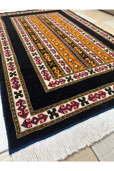 El Dokuma Şal Halısı 75x125 Turuncu Lacivert %100 Yün Kök Boya Halı ! - 7