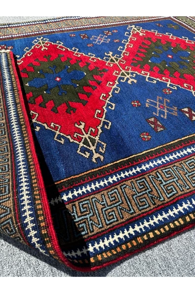 El Dokuma Konya Halısı 125x215 Lacivert Kırmızı %100 Yün Halı ! - Resim 5