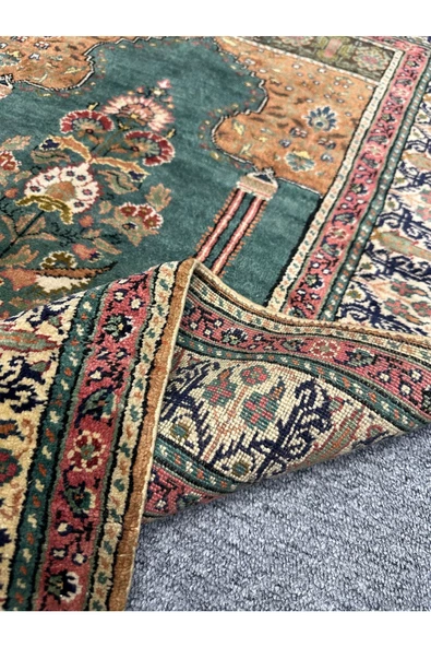 El Dokuma Sıfır Bünyan Halısı Seccade 87x140 Floş İpek Namazlık - 3