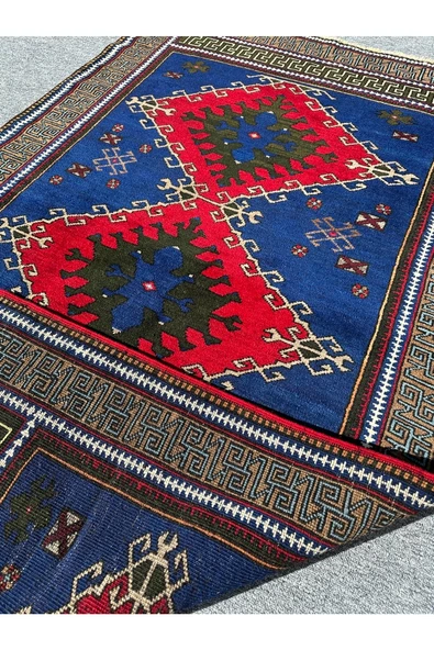 El Dokuma Konya Halısı 125x215 Lacivert Kırmızı %100 Yün Halı ! - Resim 3