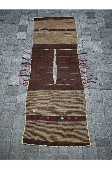 El Dokuma Yağcıbedir Kilim Heybe 45x130 Kahve Kırmızı Kök Boya Heybe - Resim 7