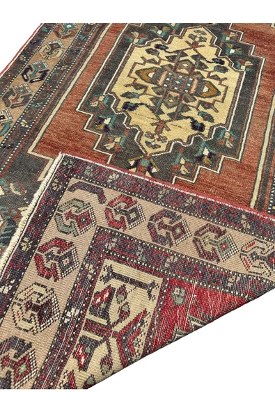 El Dokuma Vintage Büyük Yahyalı Halısı 120x240 Pastel Eskitme Kök Boya Halı - Resim 7