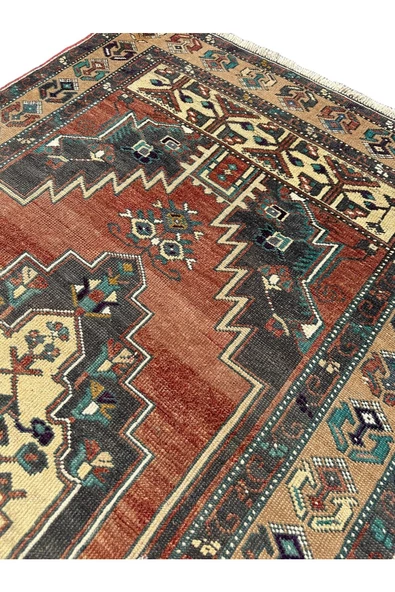 El Dokuma Vintage Büyük Yahyalı Halısı 120x240 Pastel Eskitme Kök Boya Halı - Resim 4