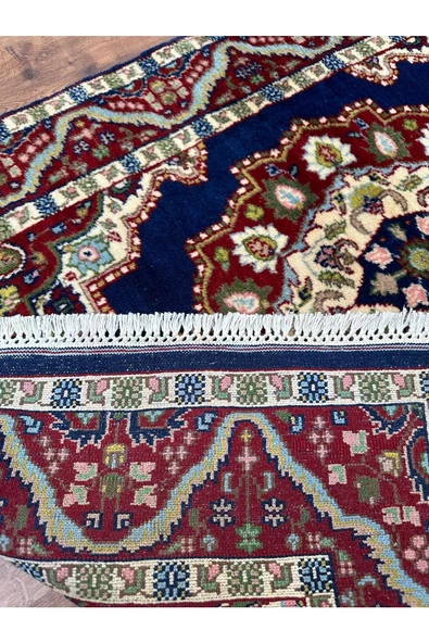 El Dokuma Iran Halısı Seccade 83x140 Lacivert Göbekli %100 Yün Halı ! - 4