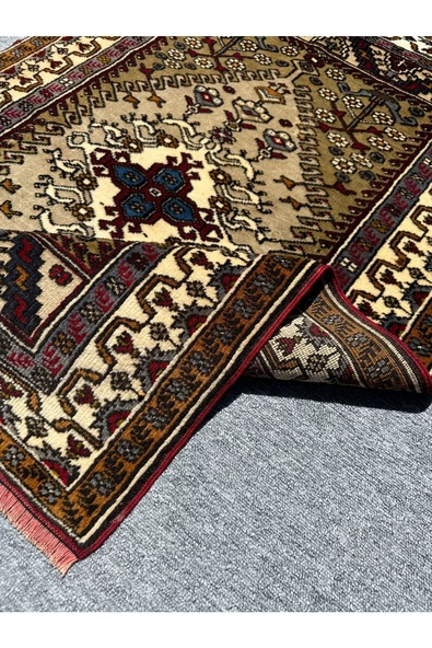 EL DOKUMA SIFIR YAHYALI HALISI 85X130 YEŞİL KREM %100 YÜN KÖK BOYA HALI - Resim 4