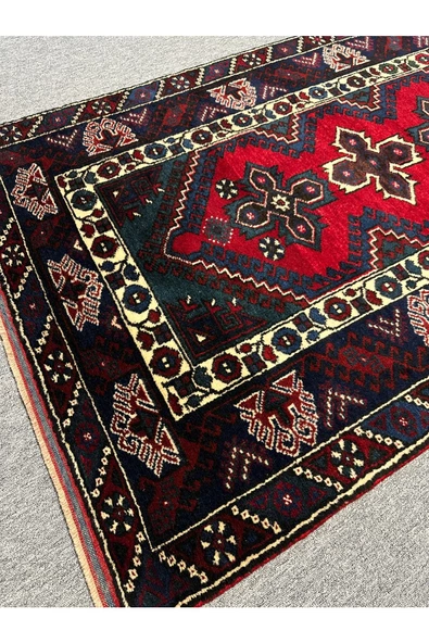 EL DOKUMA DÖŞEMEALTI HALISI 125X200 KIRMIZI LACİVERT YÜN HALI - 2