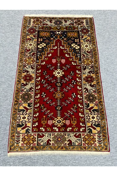 EL DOKUMA SIFIR YAHYALI HALISI SECCADE 84X146 KÖK BOYA YÜN NAMAZLIK