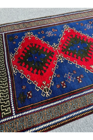El Dokuma Konya Halısı 125x215 Lacivert Kırmızı %100 Yün Halı ! - Resim 2